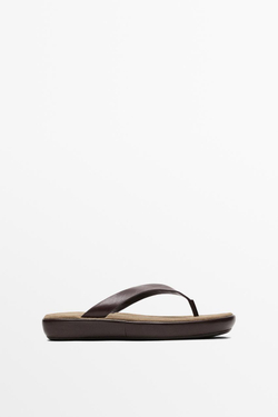 Massimo Dutti Кожаные сандалии на платформе, коричневый