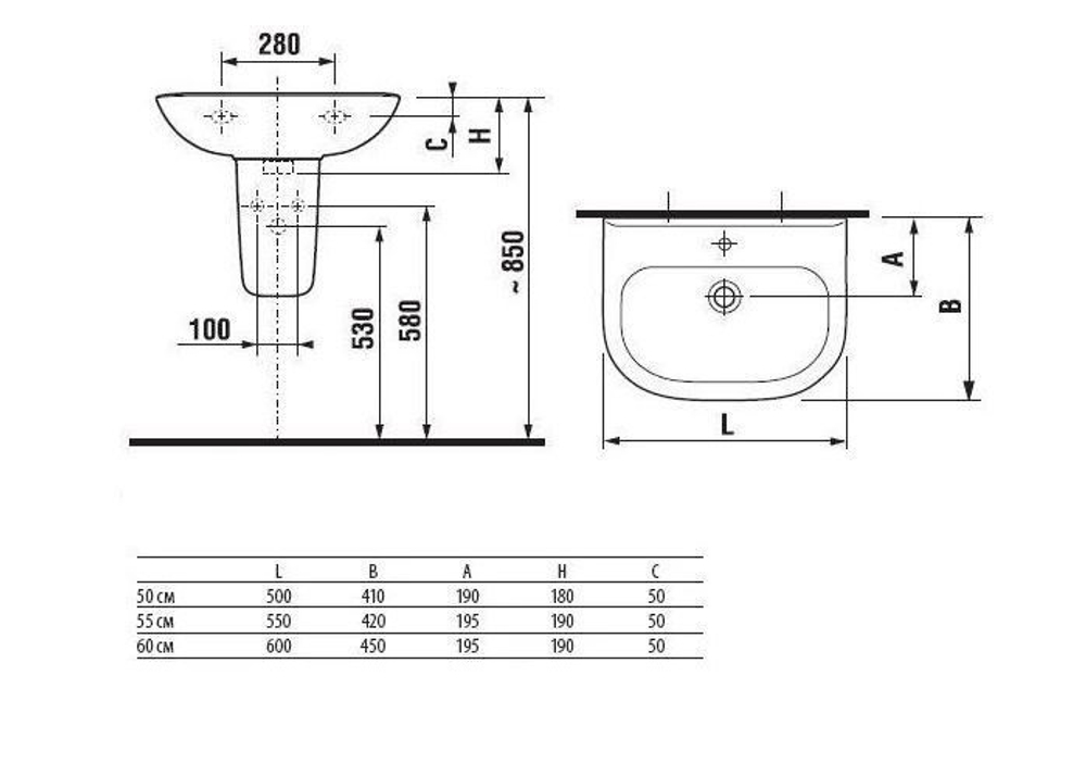 Раковина Roca Access 600x450, 1 отверстие ZRU9307610