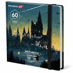 Скетчбук для маркеров 120 г/м2, 195х195 мм, 60 л., твердая обложка, резинка, BRAUBERG ART, Замок, 115104