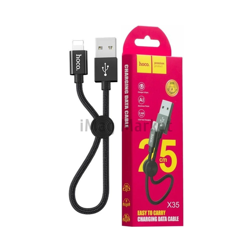 Зарядный кабель Hoco X35, USB-A - Lightning, 2.4A, 12W, 25 см, черный