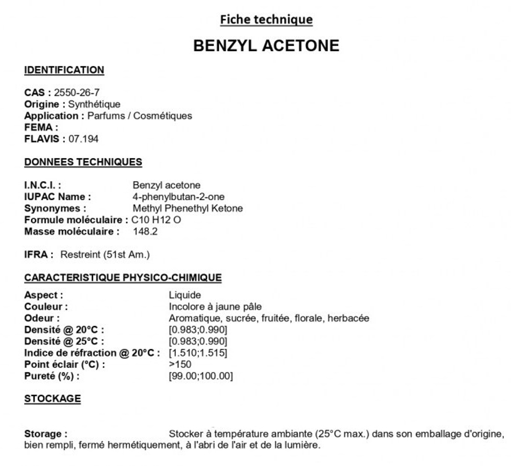 BENZYL ACETONE 10% / БЕНЗИЛ АЦЕТОН CAS 2550-26-7