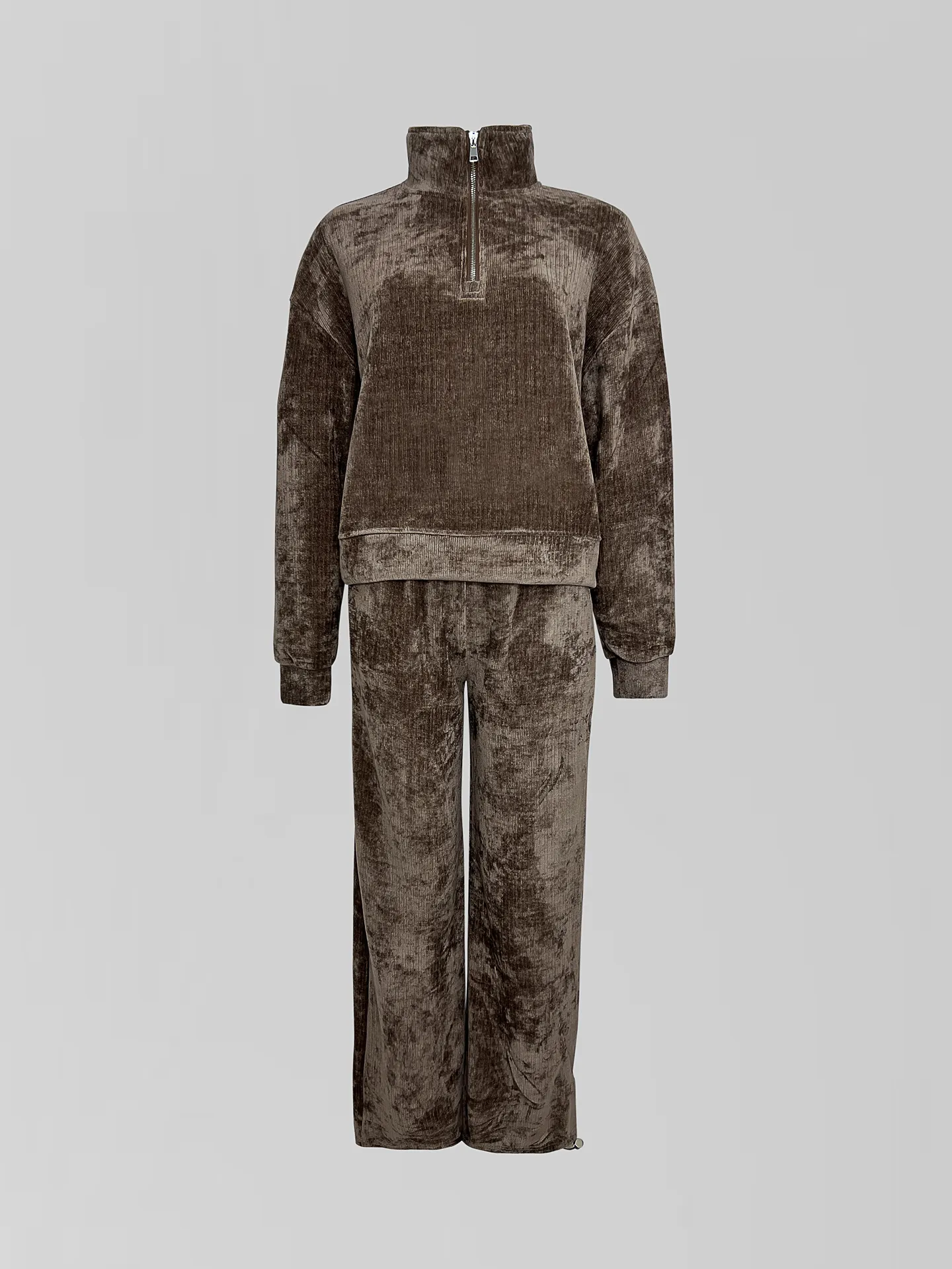 Спортивный костюм Yan Fashion 7118 вельветовый из кофты с капюшоном и широкий брюк