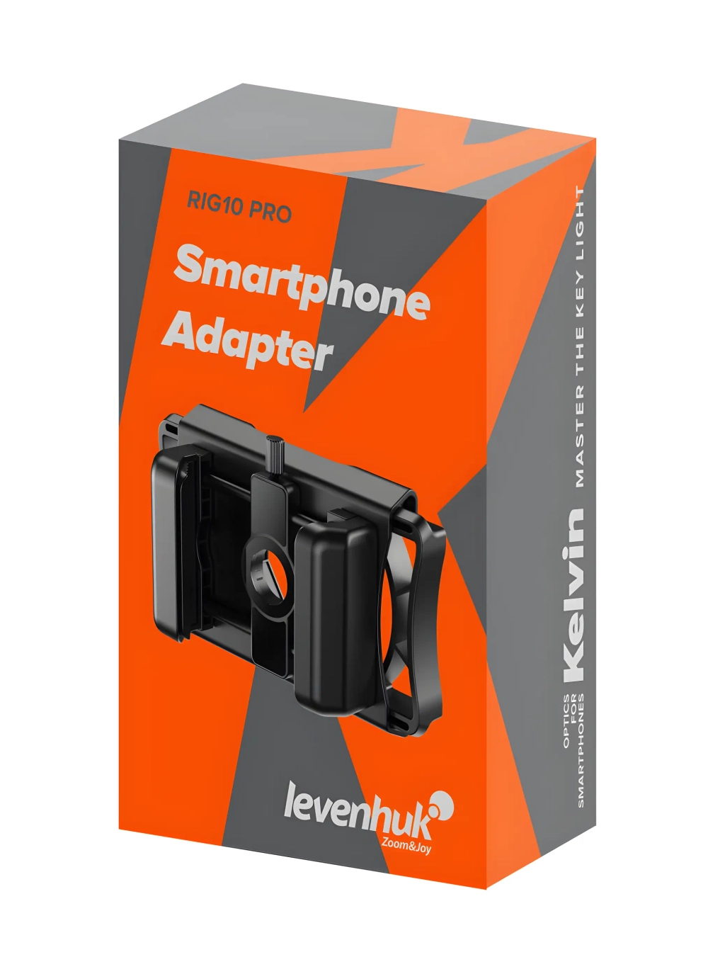 Адаптер для смартфона Levenhuk Kelvin RIG10 PRO - упаковка с оранжевыми акцентами