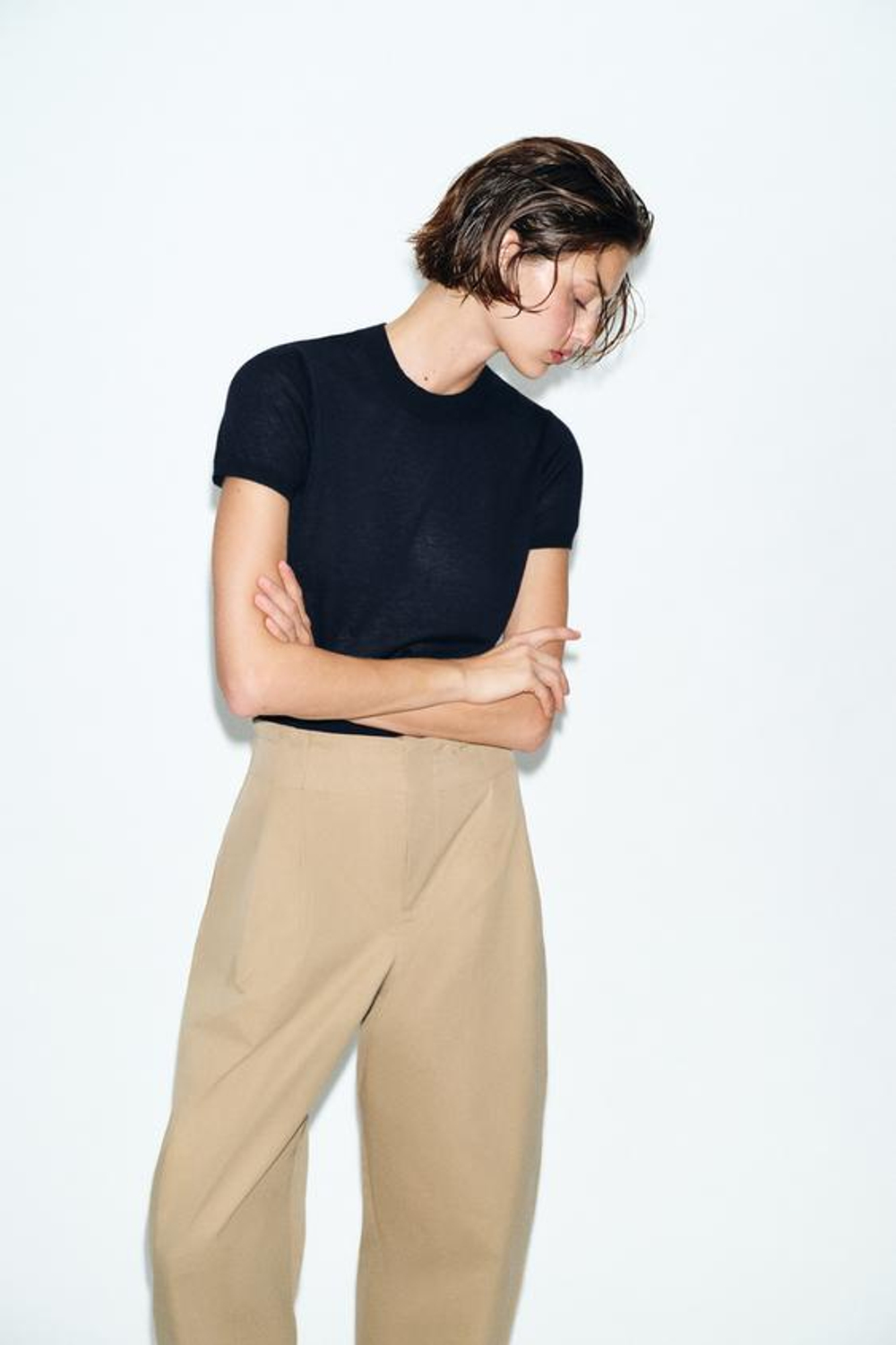 ZARA БРЮКИ PAPERBAG GLOBO, СВЕТЛЫЙ ЖЕЛТО-КОРИЧНЕВЫЙ