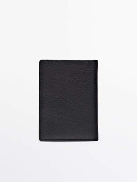 Massimo Dutti Вертикальный кошелек из кожи, черный