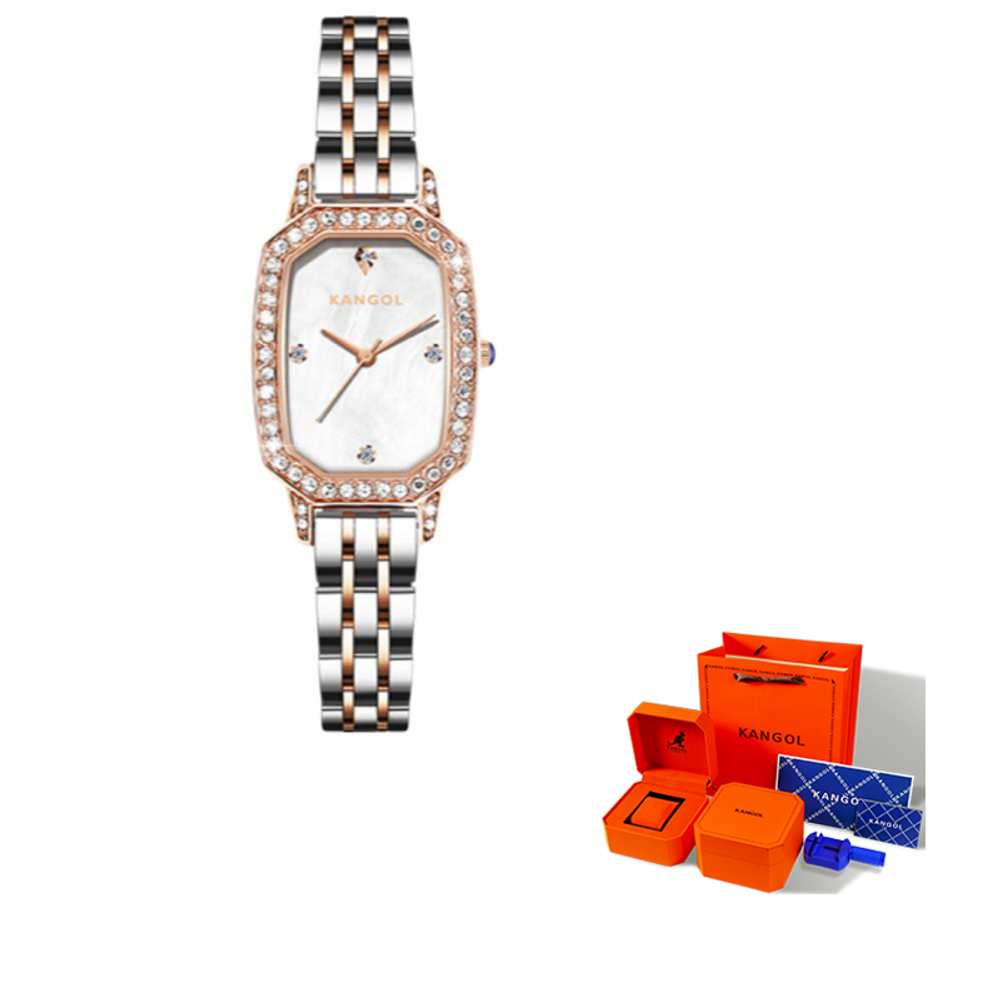 KANGOL Small Block Baby"s Breath Quartz Movement Metal Strap Watch Women"s Watch