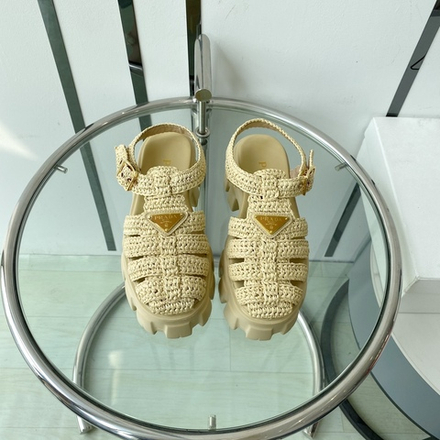 Prada Monolith Crochet Cage Sandals