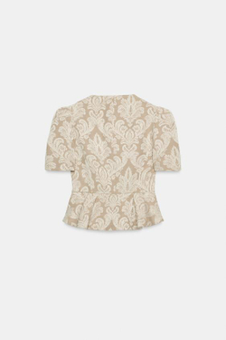 ZARA ЖАККАРДОВЫЙ ЖАКЕТ С БАСКОЙ, ЭКРЮ/БЕЖЕВЫЙ