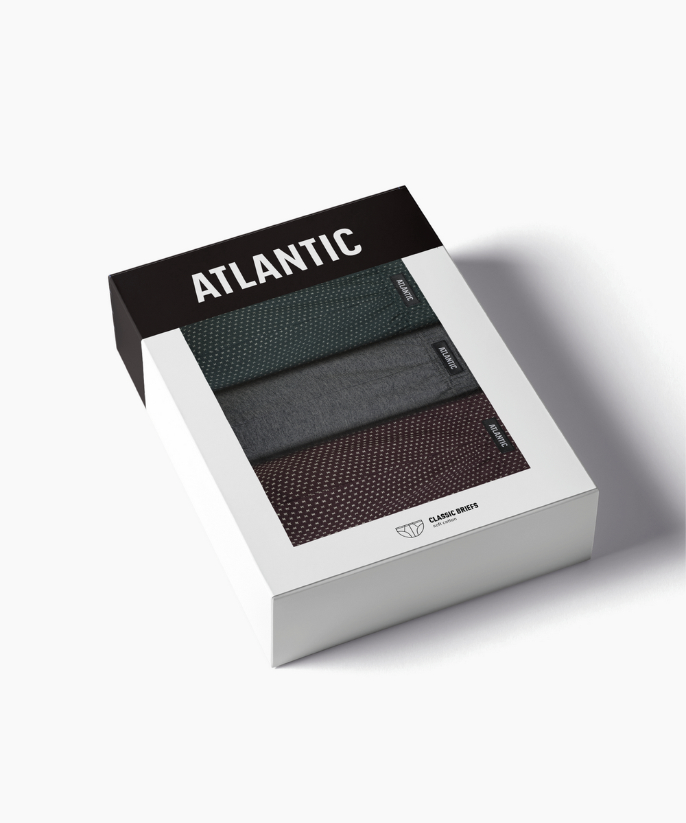 Мужские трусы слипы классика Atlantic, набор 3 шт., хлопок, изумрудные + темно-серые меланж + баклажановые, 3MP-202