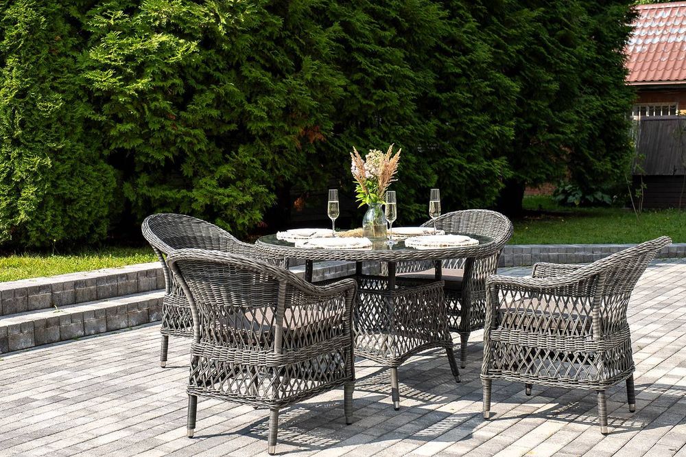 "Дольче" обеденная группа из искусственного ротанга, цвет графит