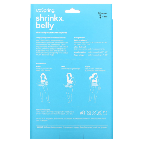 UpSpring, Shrinkx Belly, бандаж для послеродового периода с древесным бамбуковым волокном, размер L/XL, черный