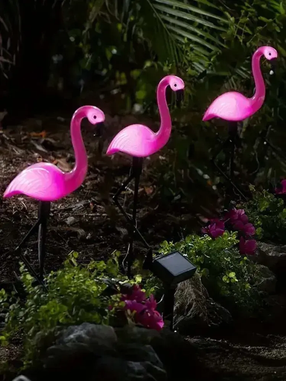 Уличный светильник на солнечной батарее фламинго 3 шт., фонарики садовые
