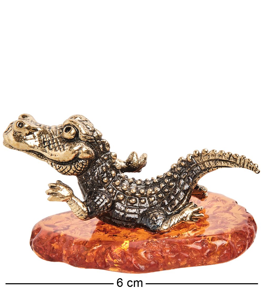 AM- 392 Фигурка «Крокодил» (латунь, янтарь)