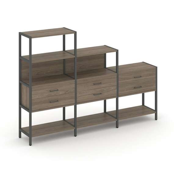 Shelf System Трехсекционный стеллаж четырех/трех/двухярусный с ящиками SN.STM-431 Вяз Благородный/Ме