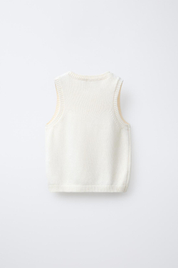 ZARA ТРИКОТАЖНЫЙ ТОП С БИСЕРОМ, ЭКРЮ