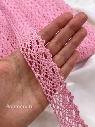 Кружево плетеное розовое 30 мм хлопок