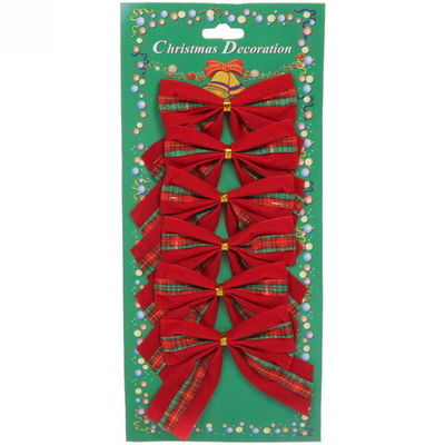 Бант на ёлку «Клетка» 8*8 см (набор 6шт), Красный