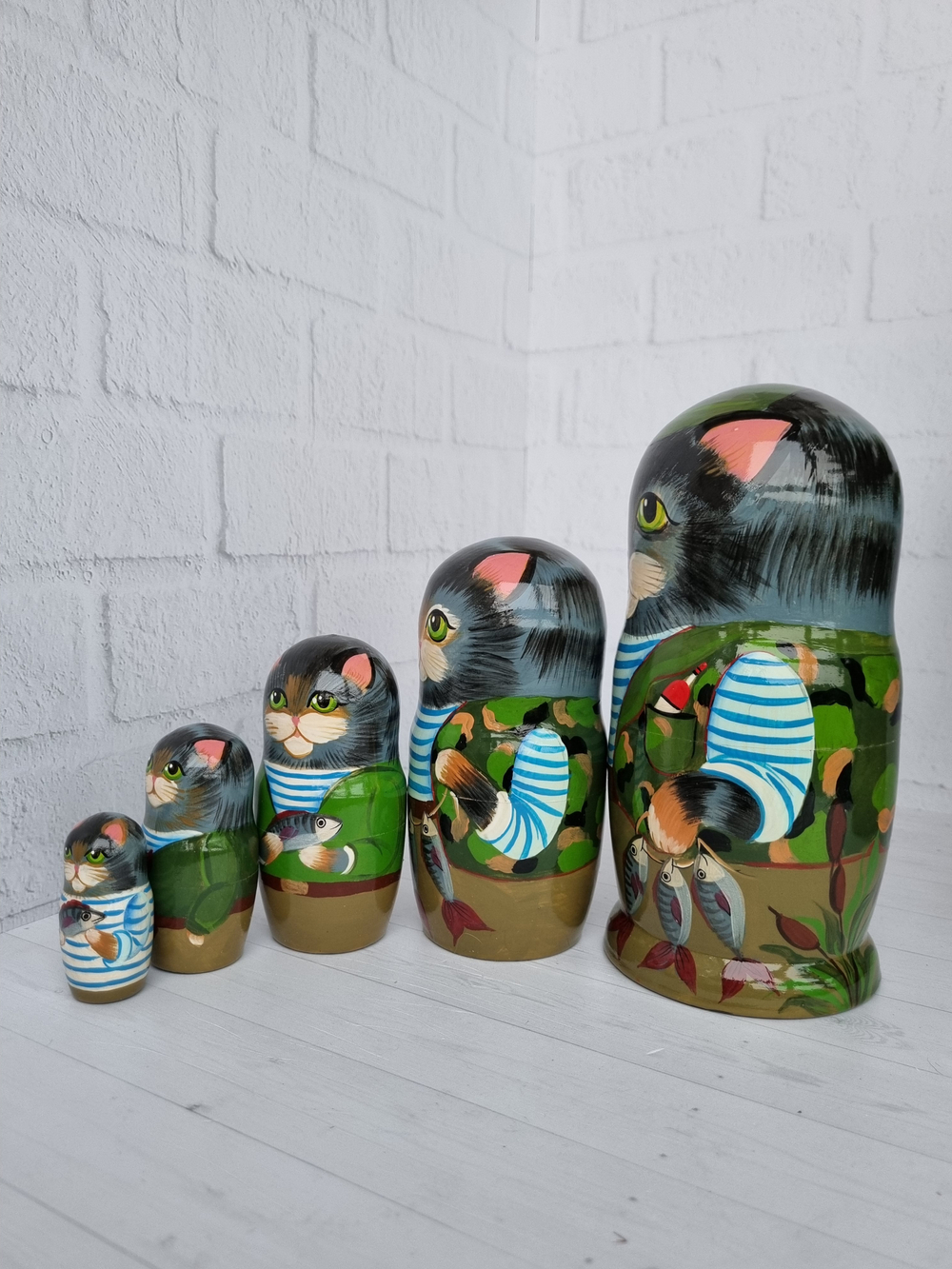 Матрешка "Котик Рыбак" 5мест