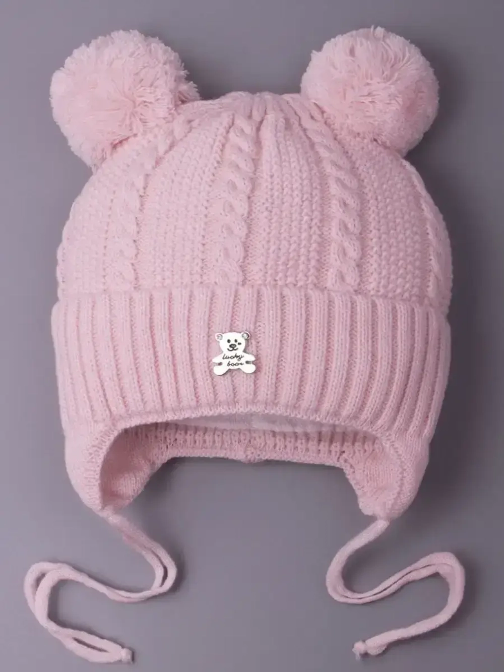 Шапка детская вязаная демисезонная на завязках