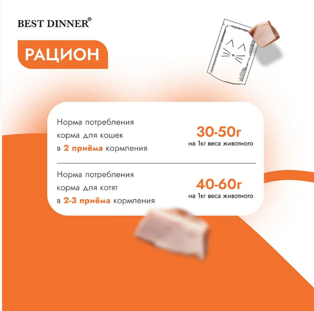 Влажный корм волокна для кошек Best Dinner High Premium 0,085кг курица филе грудки в белом соусе. В комплекте 24 шт