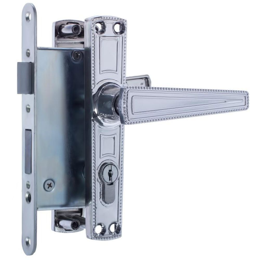 Замок врезной Зенит, ЗВ4-3.01, 00-00000456, ручка в комплект, цилиндровый, хром