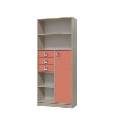 Шкаф стеллаж с дверкой и ящиками СИТИ 800*355*1905 Дуб сонома/Коралл