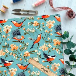 Ткань премиум флис прицы в весеннем саду