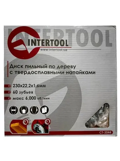 Диск пильный по дереву INTERTOOL 230х22.2х1,6мм, 60 зуб,