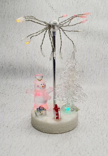 Новогодняя композиция елка и снеговик с подарками со светодиодами 13х11х22 см