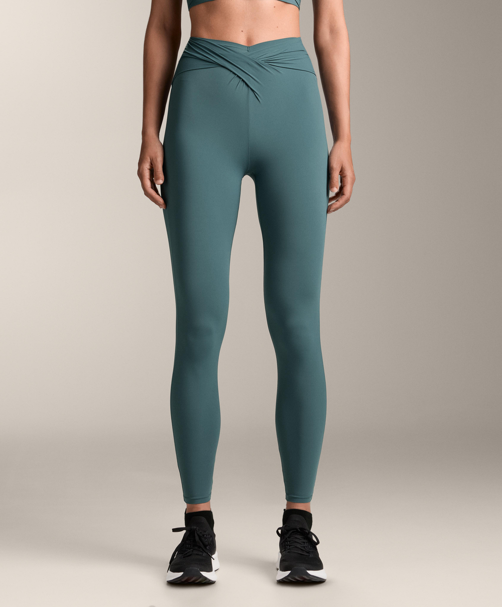 OYSHO Легинсы Light Touch с V-образным вырезом и драпировкой, длиной до щиколотки, сине-зеленый