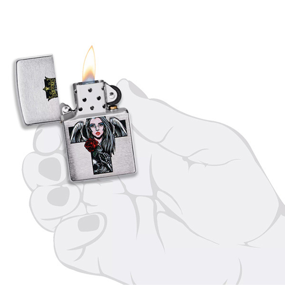 Зажигалка Zippo Cross Queen and Skull Design с покрытием Brushed Chrome