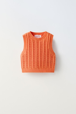 ZARA ТОП ИЗ КРУЖЕВА КРОШЕ, ОРАНЖЕВЫЙ