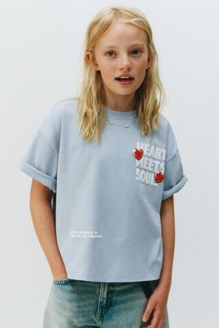 ZARA ФУТБОЛКА С РЕЛЬЕФНЫМ ПРИНТОМ, СИНИЙ