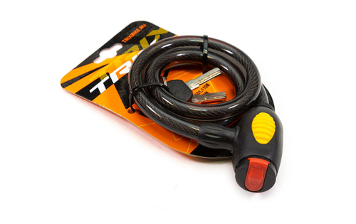 Замок велосипедный TRIX трос стальной, с ключами, 12×800мм, в пластиковой оболочке, черный