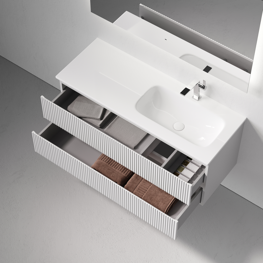 Тумба подвесная SANCOS Snob R правая 1195х445х500, c двумя ящиками оснащенными доводчиками, Bianco, арт.SNR120RW