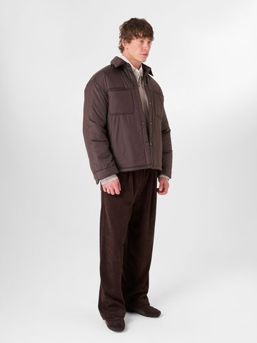 Шоколадный пуховик-рубашка на кнопках