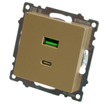 Розетка 2-местная USB + type C (механизм), 250В, 3А, max 20W, STEKKER, GLS10-7116-08, серия Катрин, золото 50053