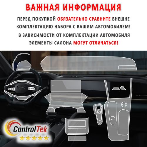 Geely Monjaro (2023) - комплект защитных матовых пленок 6 в 1. Пленка защитная ControlTek HYBRID со слоем TOP COAT. Толщина: 6 mil. (175 мкм.)