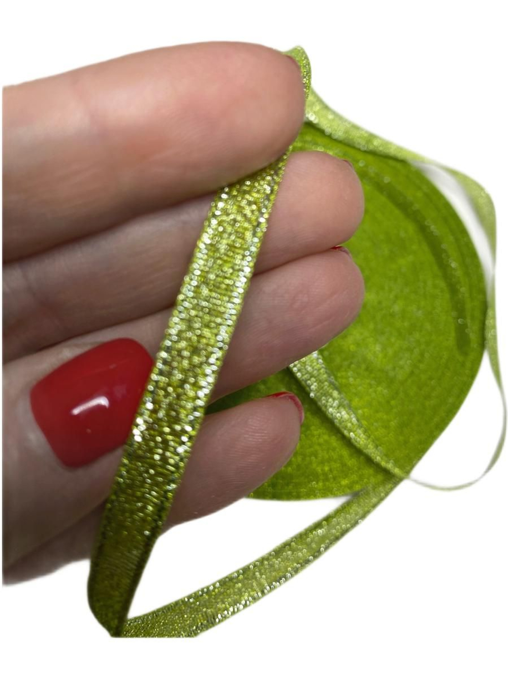 Лента люрекс 6мм - 33м -1 боб. (св зеленый с серебром)