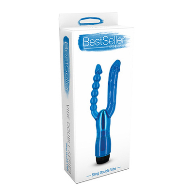 Синий анально-вагинальный вибратор SLING DOUBLE VIBE - 23 см. (Цвет: синий)