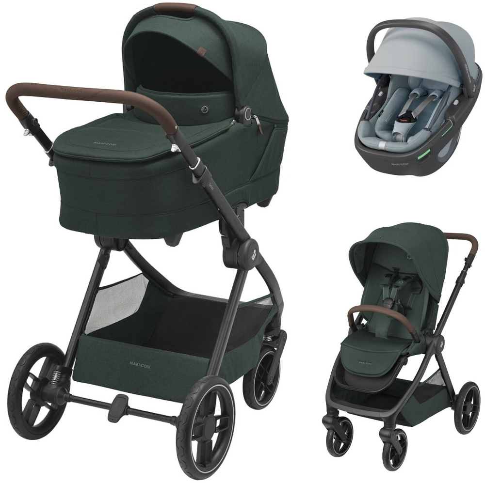 Коляска детская Maxi-Cosi Oxford Plus 3 в 1 с автокреслом Coral 360 Essential Grey 1978403110 Twillic Green/Зеленый
