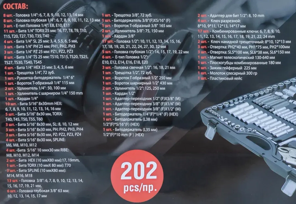 Набор инструментов 202пр.1/4''&amp;3/8''&amp;1/2''(6-гр.)(4-32мм) Forsage F-42022-5