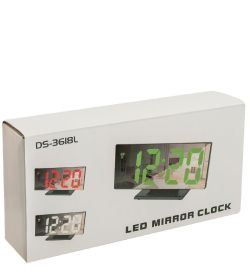 ЯЛ-07-04/ 1 Часы электронные зеркальные (белое дерево с красной подсветкой)