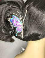 Заколка-краб "Бабочка" со стразами.Разноцветная. Синяя .Усиленная.