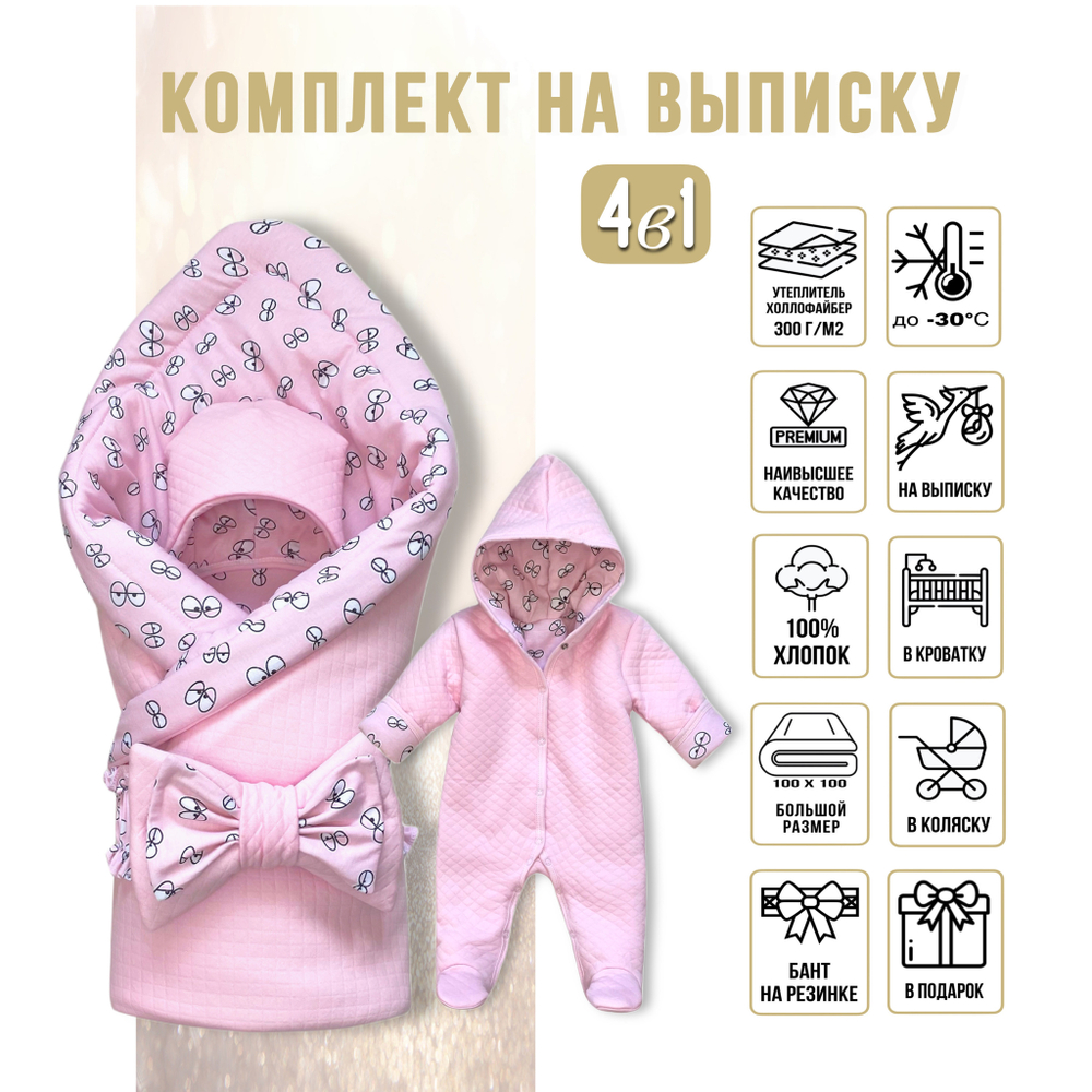 Комплект на выписку (4 предмета ) "Глазки-розовые" ЗИМА