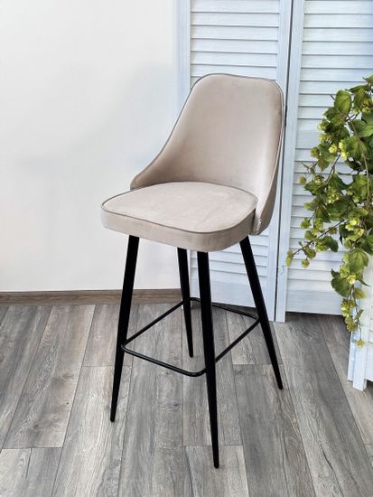 Барный стул NEPAL-BAR БЕЖЕВЫЙ #5, велюр/ черный каркас (H=78cm)