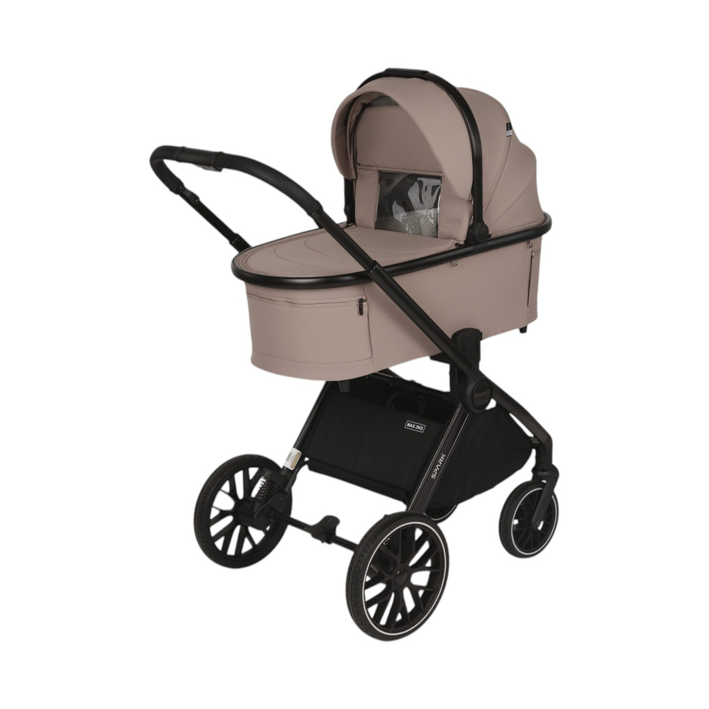 Детская универсальная коляска Adamex Spark 2в1 - Latte Velvet (Бежевая ткань, черная рама)