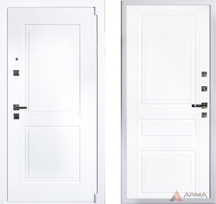 Входная белая металлическая дверь  Нео Вайт 19 Ясень белый, текстура дерева (фурнитура ХРОМ блестящий)