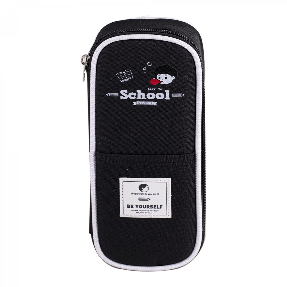 Пенал - косметичка Alingar, ткань, молния, 1 откидная планка, боковой мини-карман, 215 х 75 х 40 мм, "BE YOURSELF", микс (черн, синий, серый)