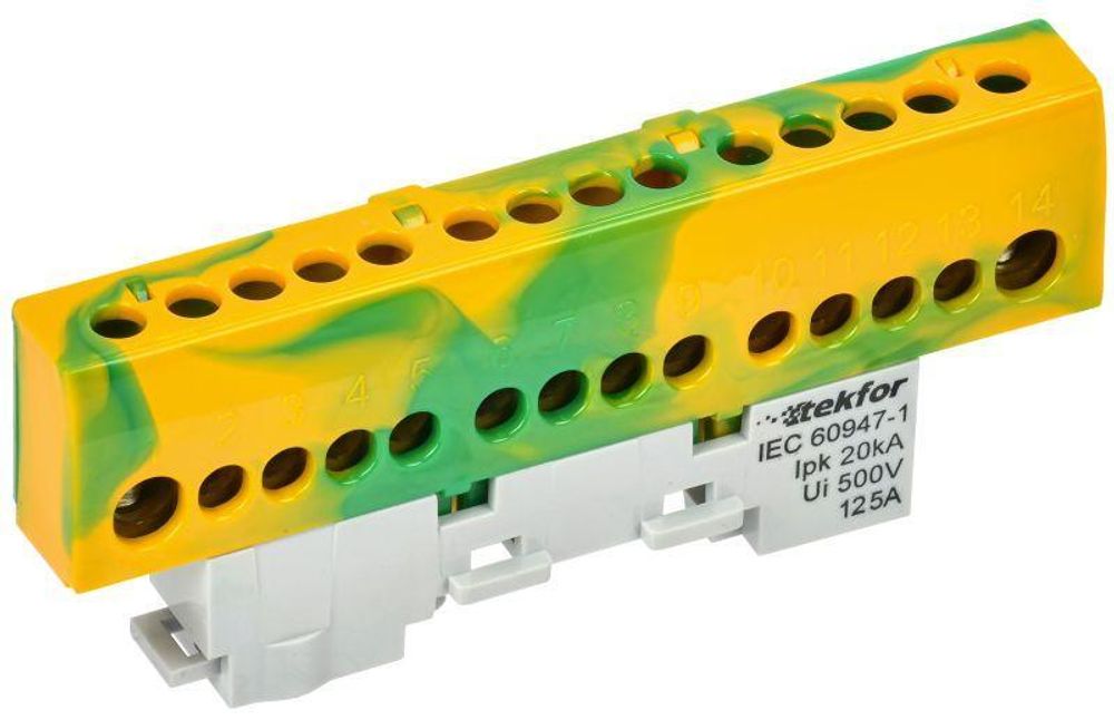 Шина PE &quot;земля&quot; изол. на универс. держ. 8х12-14-ЖЗ TEKFOR IEK TF-NN20-14-KL-K52